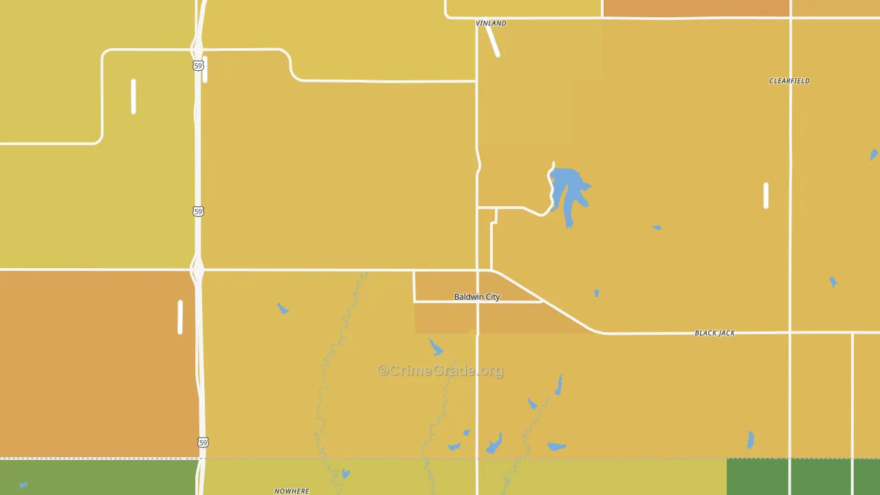 Baldwin City, KS Map of Vehicle Theft Rates