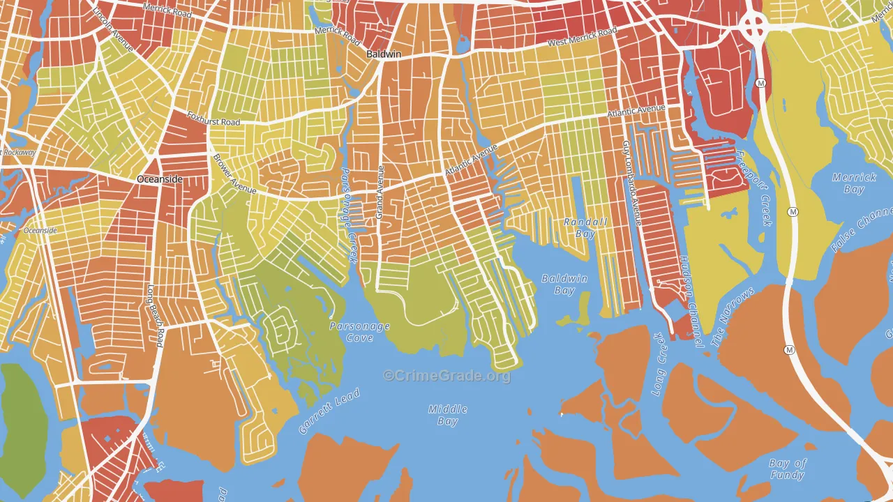 Baldwin Harbor, NY Map of Vehicle Theft Rates