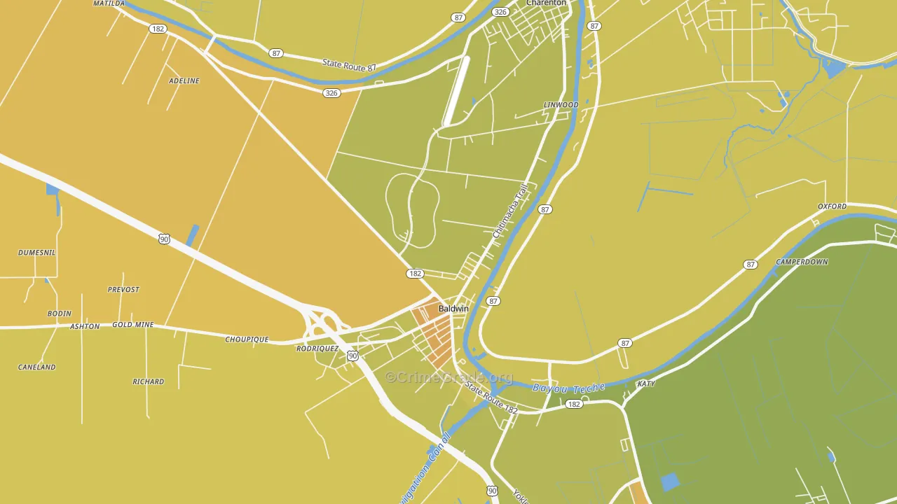 Baldwin, LA Map of Vehicle Theft Rates