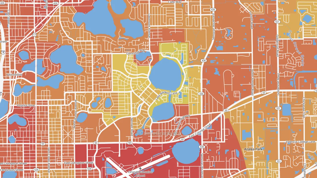 Baldwin Park, Orlando, FL Map of Vehicle Theft Rates