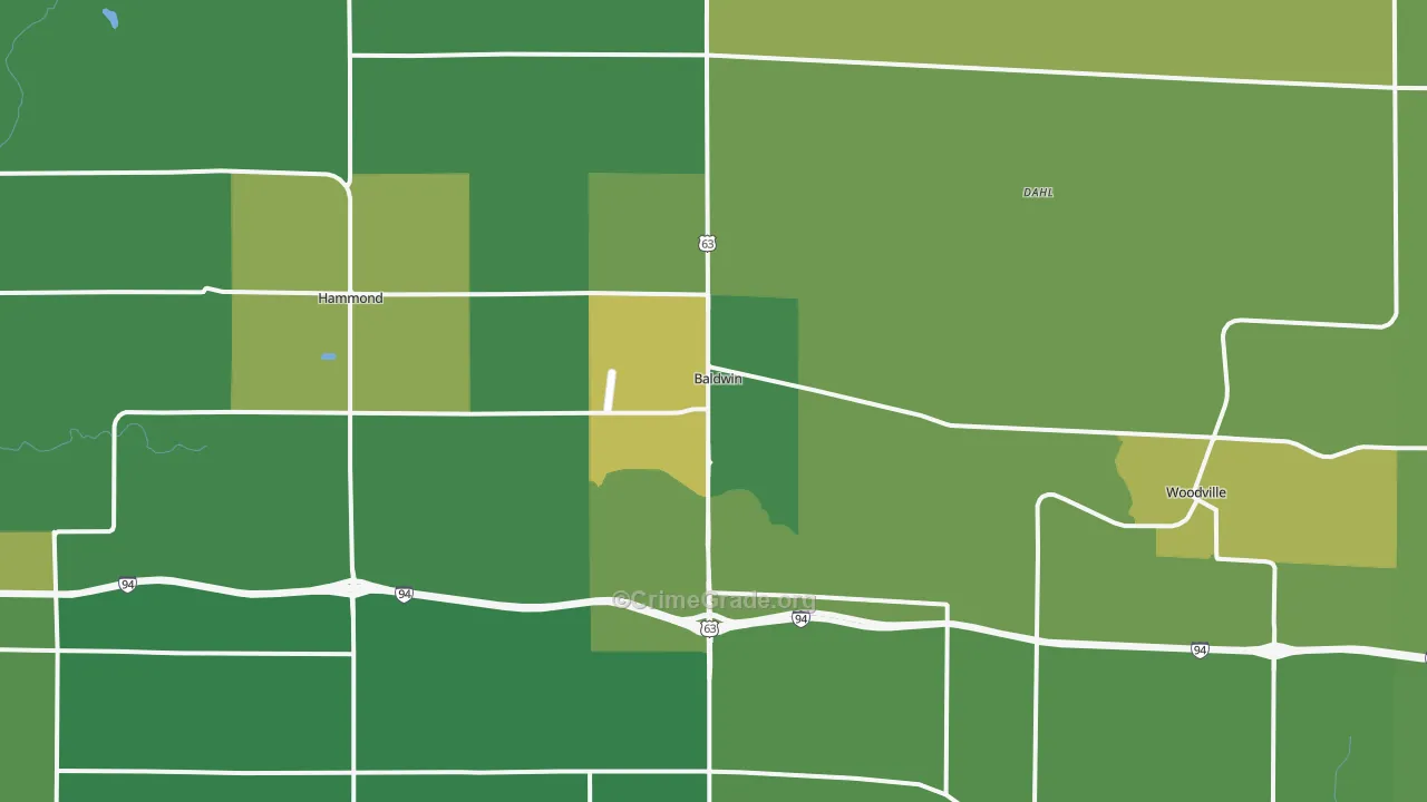 Baldwin, WI Map of Vehicle Theft Rates