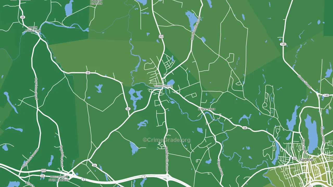 Baldwinville, MA Map of Vehicle Theft Rates