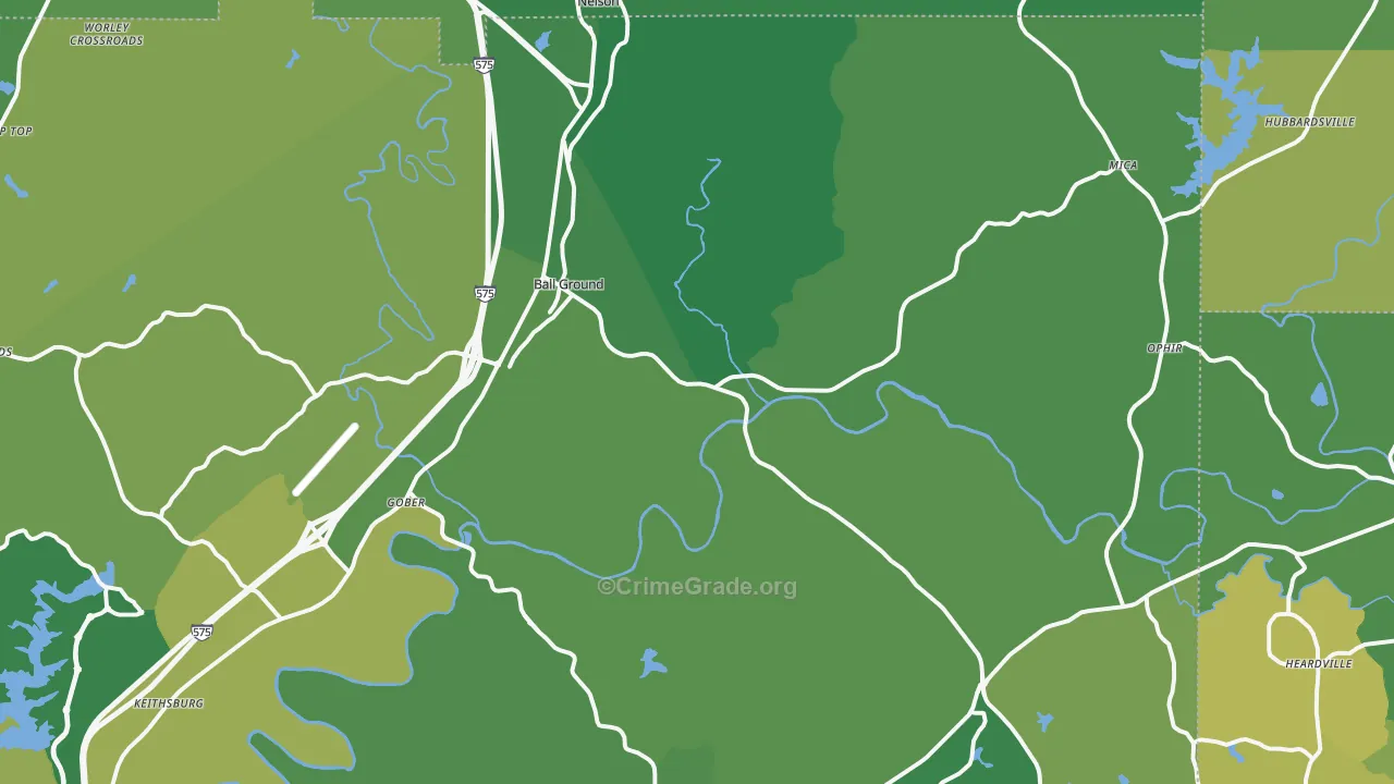Ball Ground, GA Map of Vehicle Theft Rates