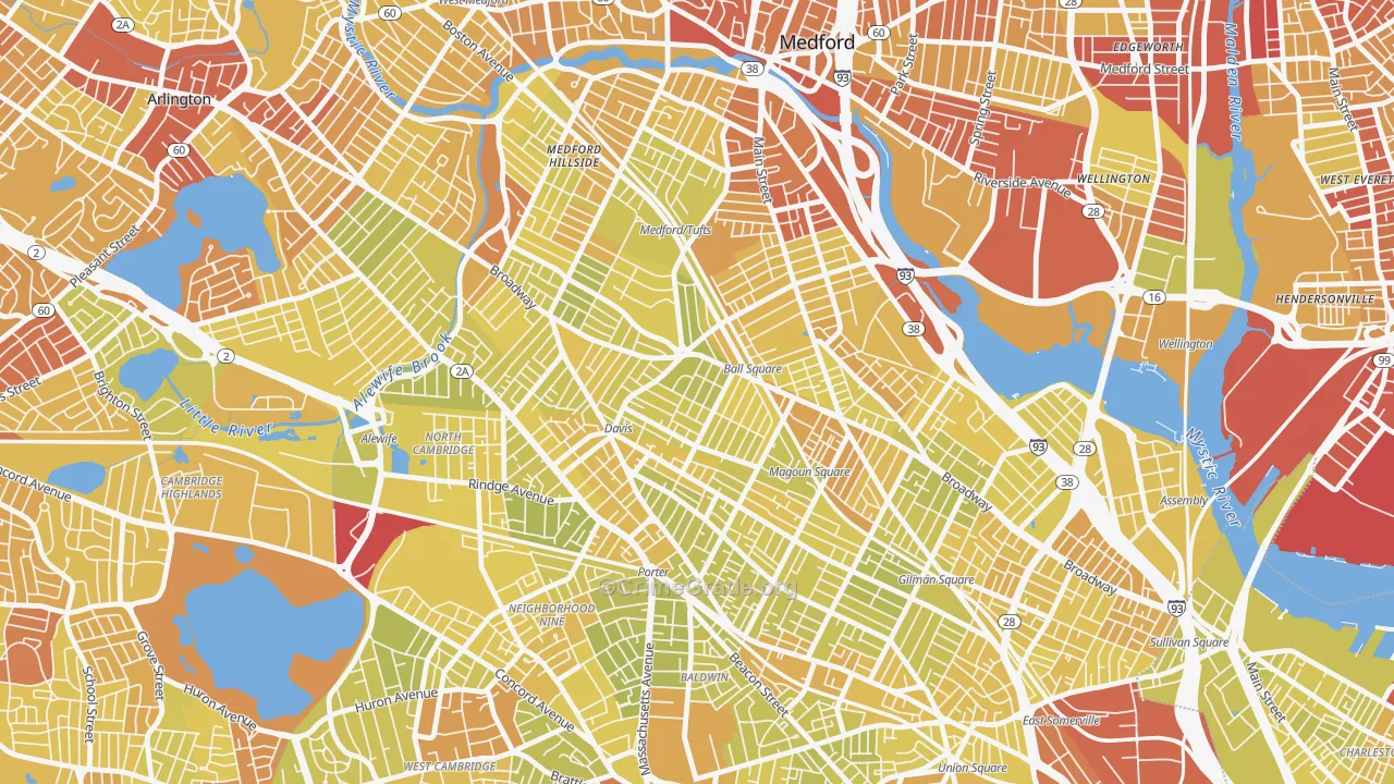 Ball Square, Somerville, MA Map of Vehicle Theft Rates