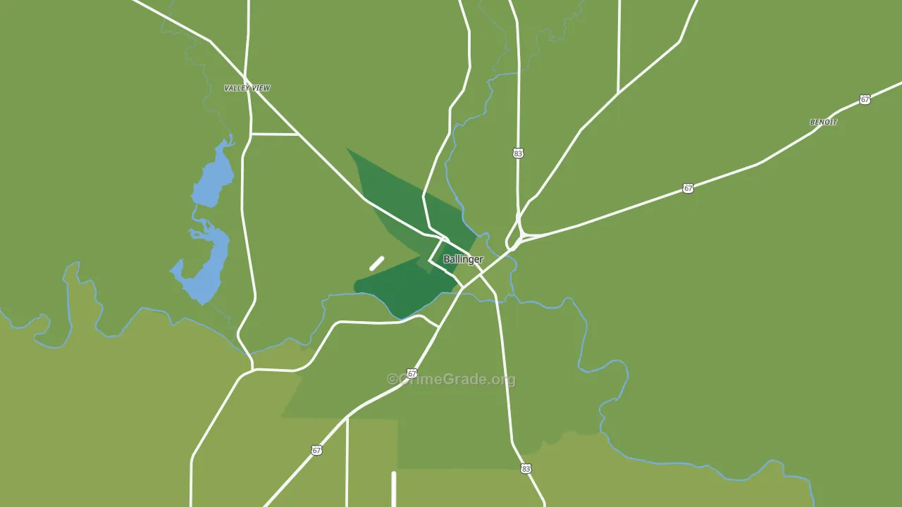 Ballinger, TX Map of Vehicle Theft Rates