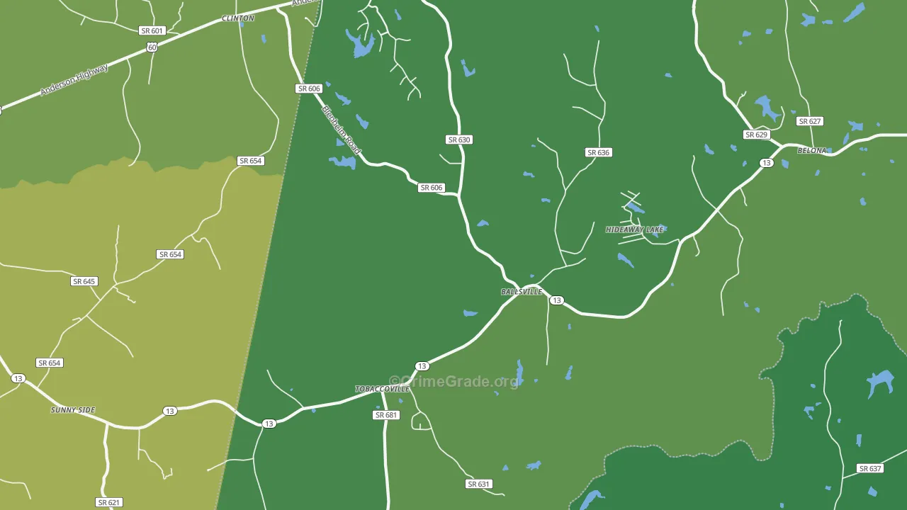 Ballsville, VA Map of Vehicle Theft Rates