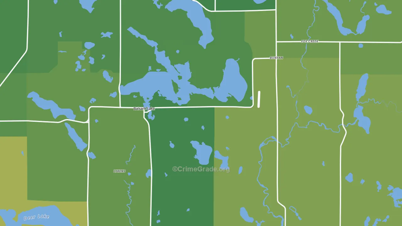 Balsam Lake, WI Map of Vehicle Theft Rates
