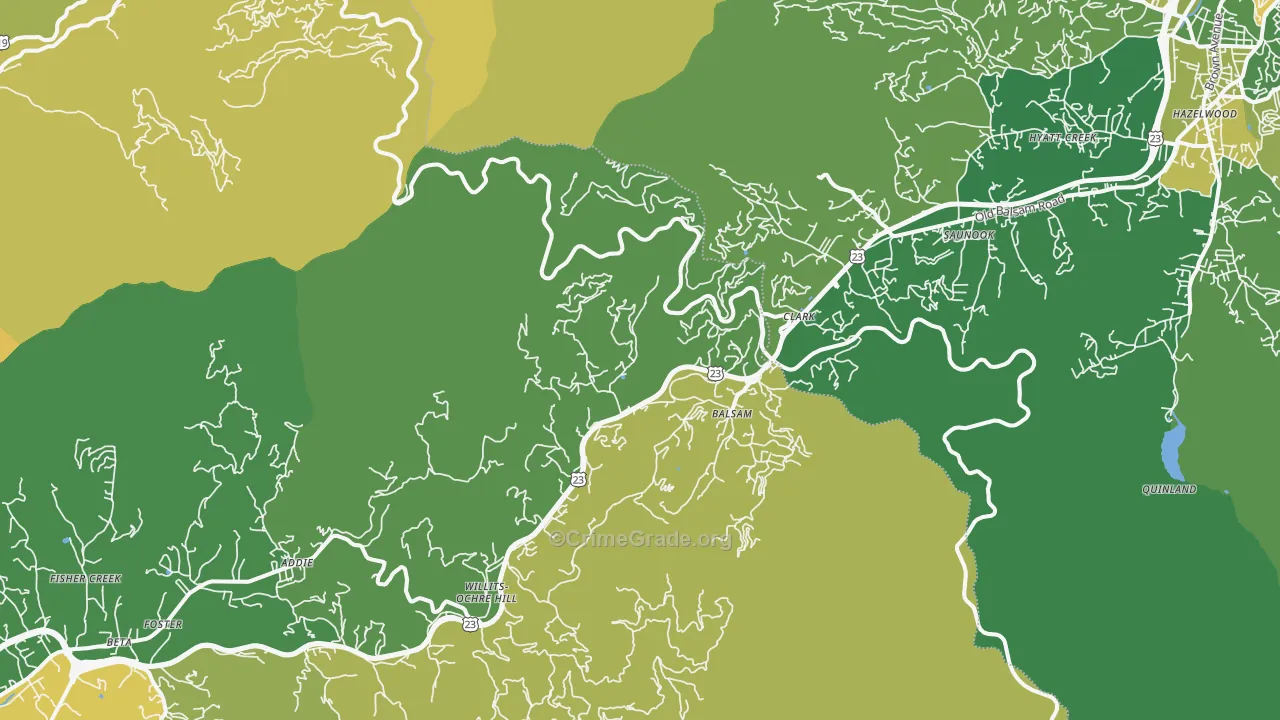 Balsam, NC Map of Vehicle Theft Rates