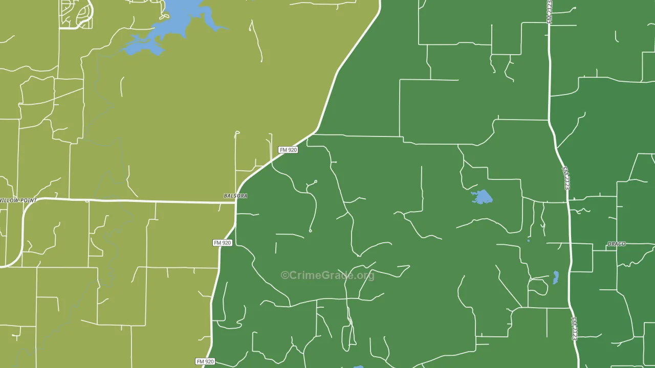 Balsora, TX Map of Vehicle Theft Rates