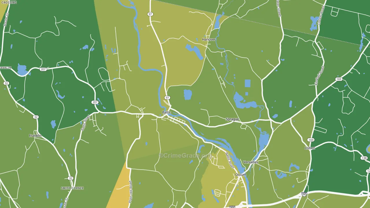 Baltic, CT Map of Vehicle Theft Rates
