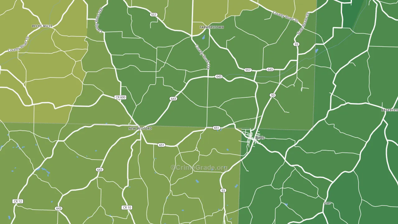 Baltic, OH Map of Vehicle Theft Rates