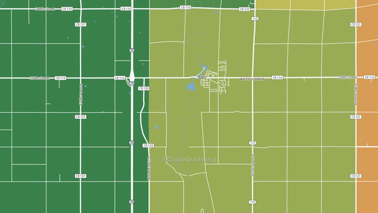 Baltic, SD Map of Vehicle Theft Rates