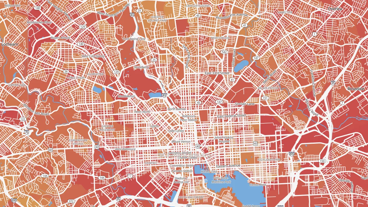 Baltimore City, MD Map of Vehicle Theft Rates