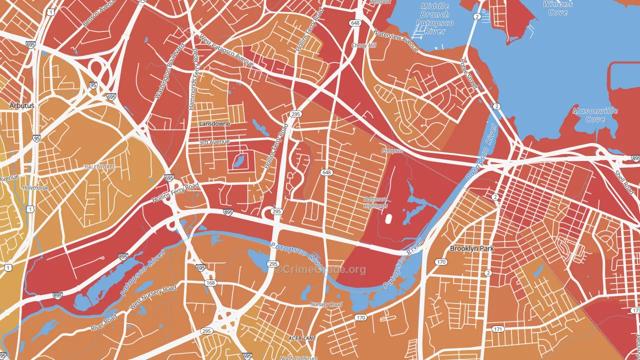 Baltimore Highlands, MD Map of Vehicle Theft Rates