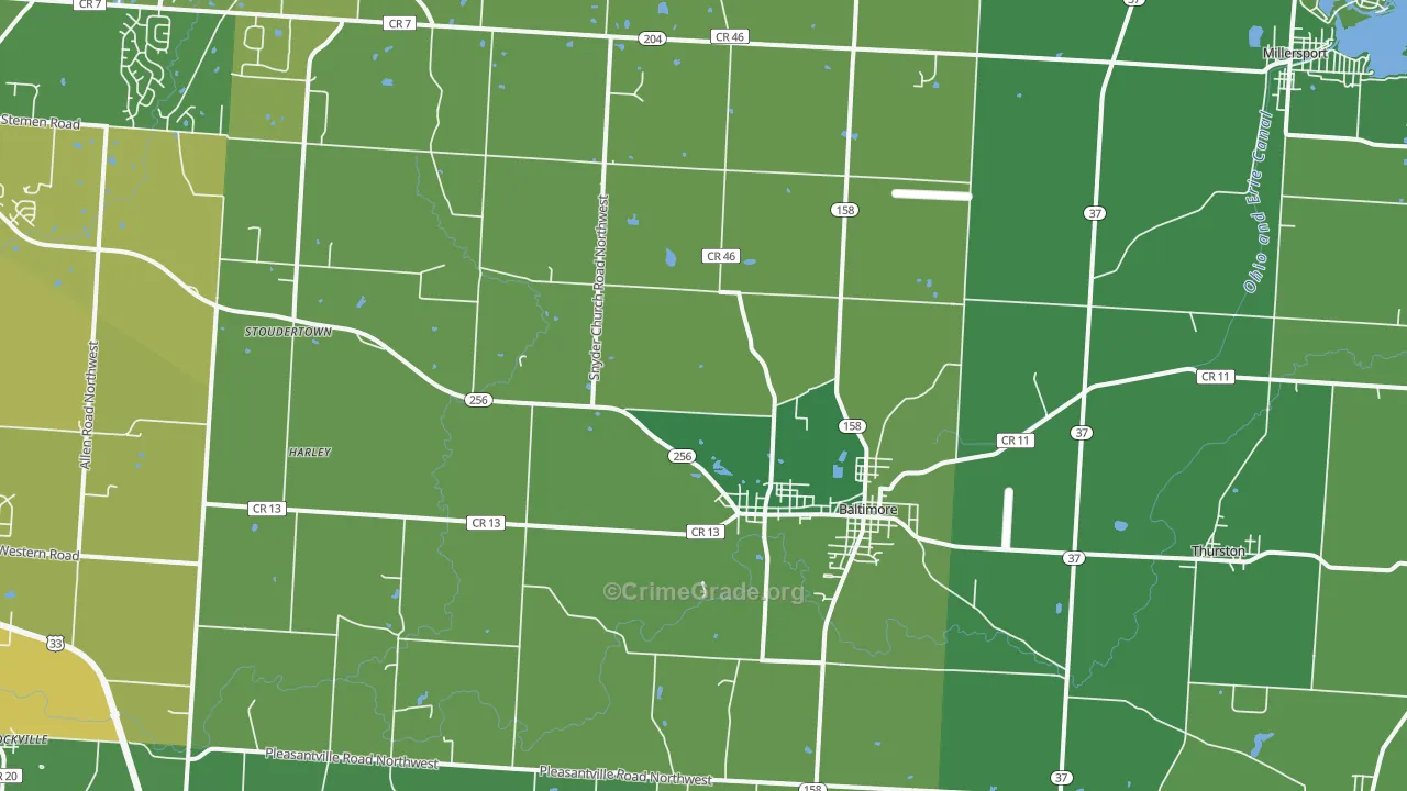 Baltimore, OH Map of Vehicle Theft Rates