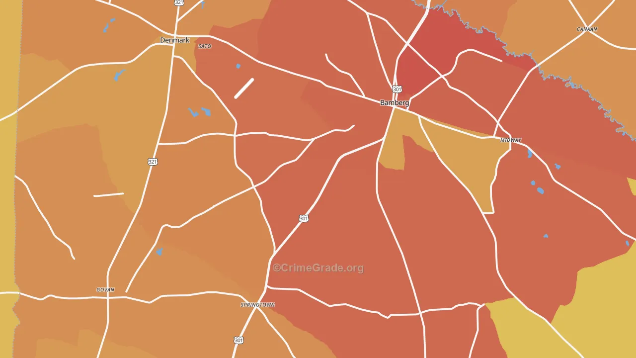 Bamberg County, SC Map of Vehicle Theft Rates