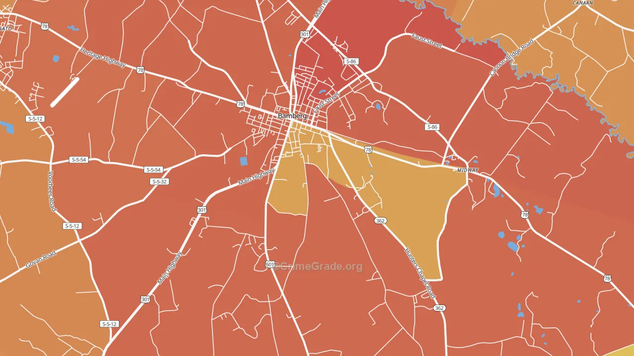 Bamberg, SC Map of Vehicle Theft Rates