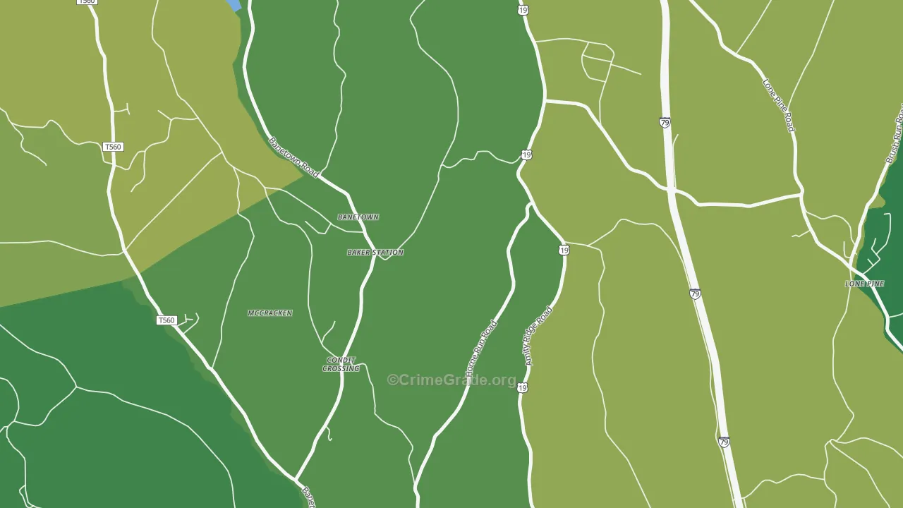 Banetown, PA Map of Vehicle Theft Rates