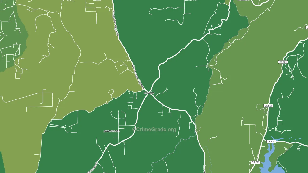 Bangor, CA Map of Vehicle Theft Rates