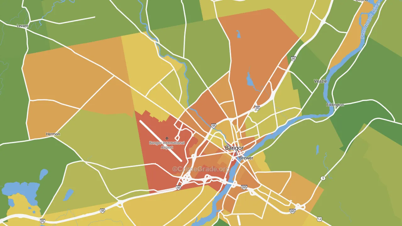 Bangor, ME Map of Vehicle Theft Rates
