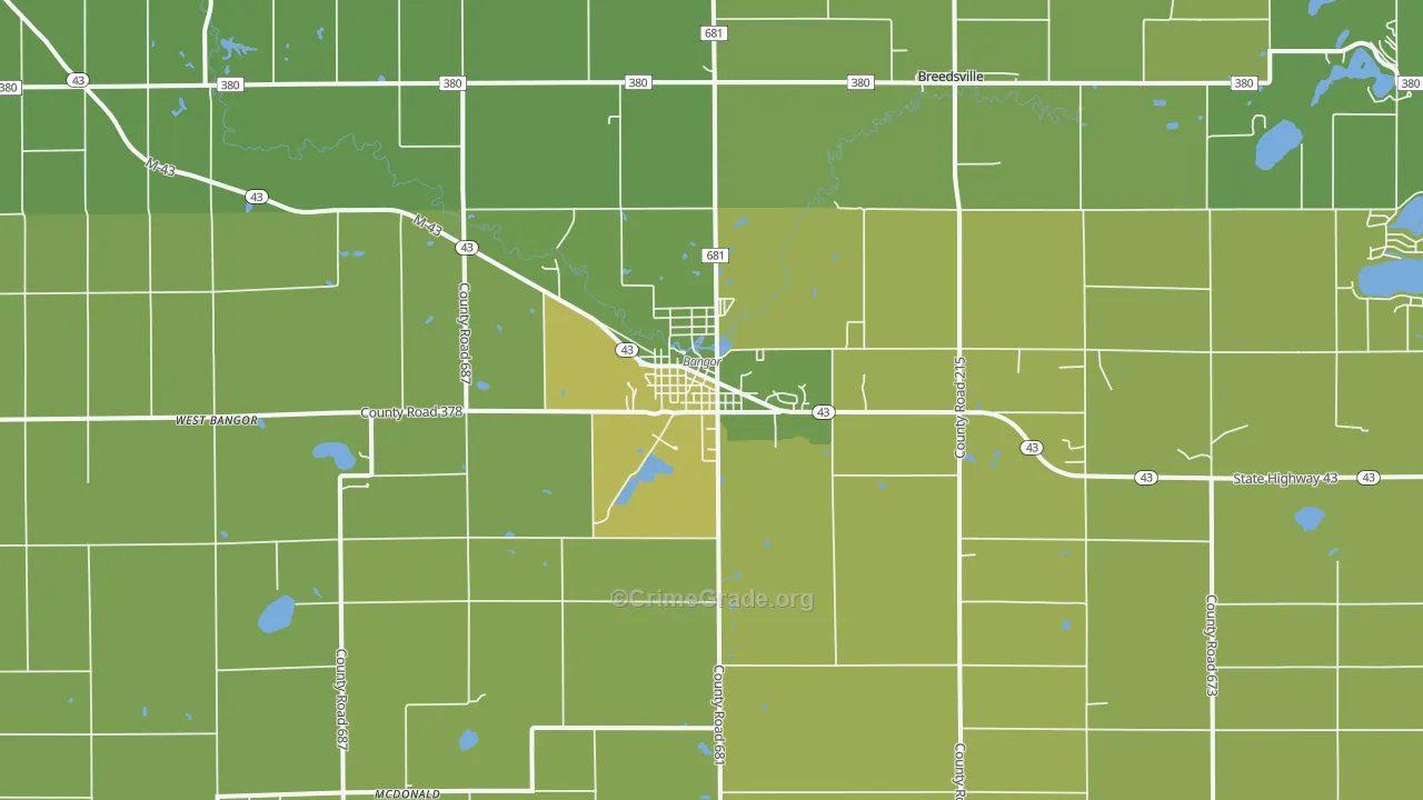 Bangor, MI Map of Vehicle Theft Rates