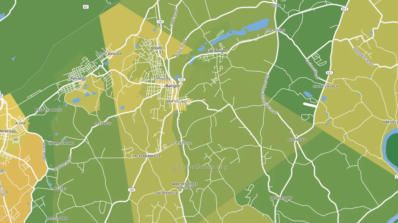 Bangor, PA Map of Vehicle Theft Rates