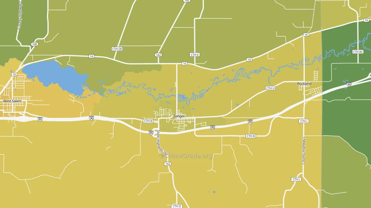 Bangor, WI Map of Vehicle Theft Rates
