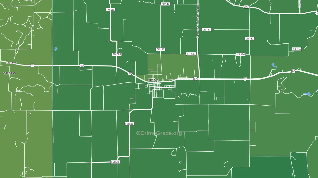 Bangs, TX Map of Vehicle Theft Rates