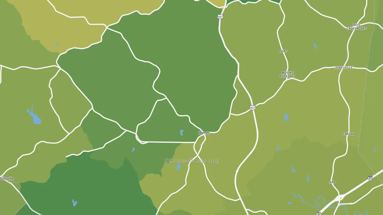 Banks County, GA Map of Vehicle Theft Rates