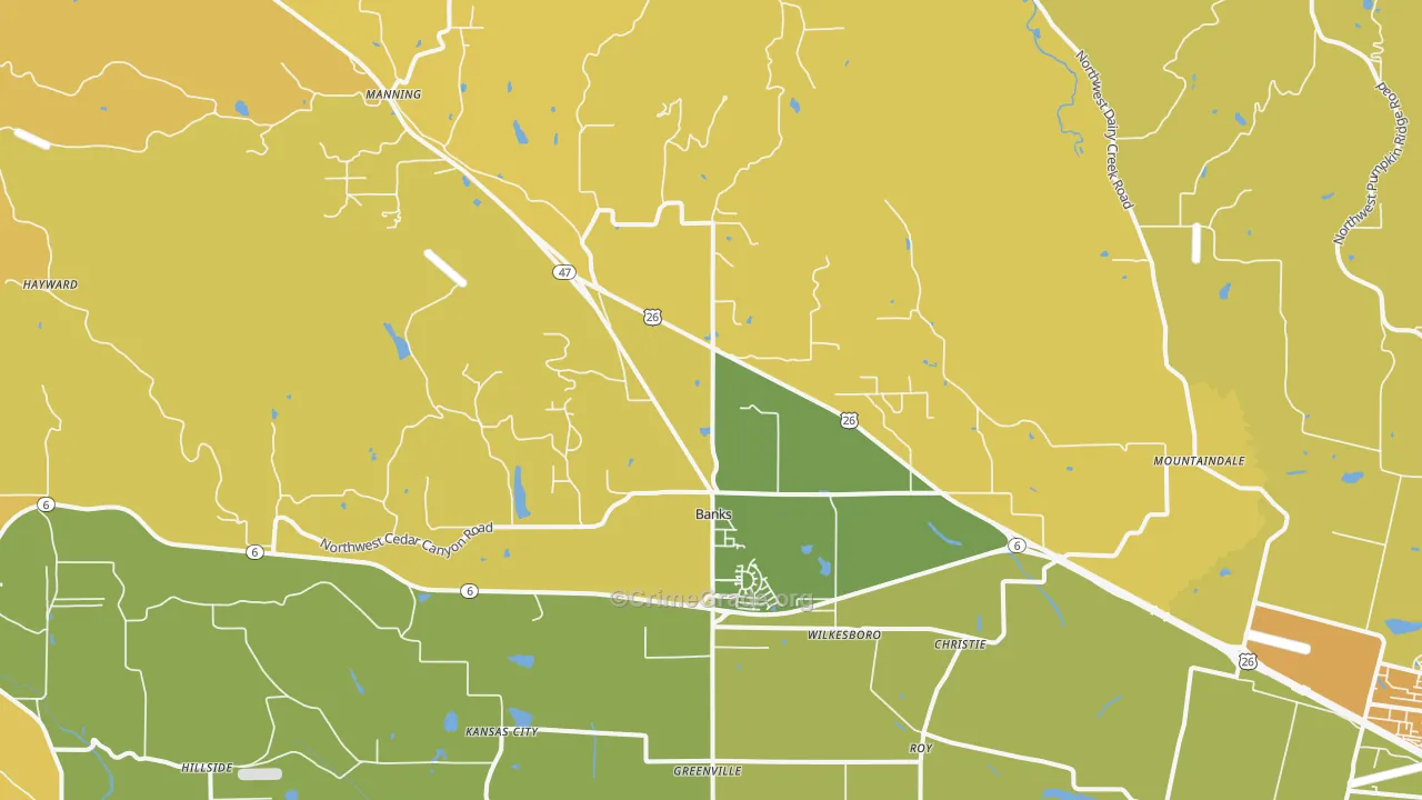 Banks, OR Map of Vehicle Theft Rates