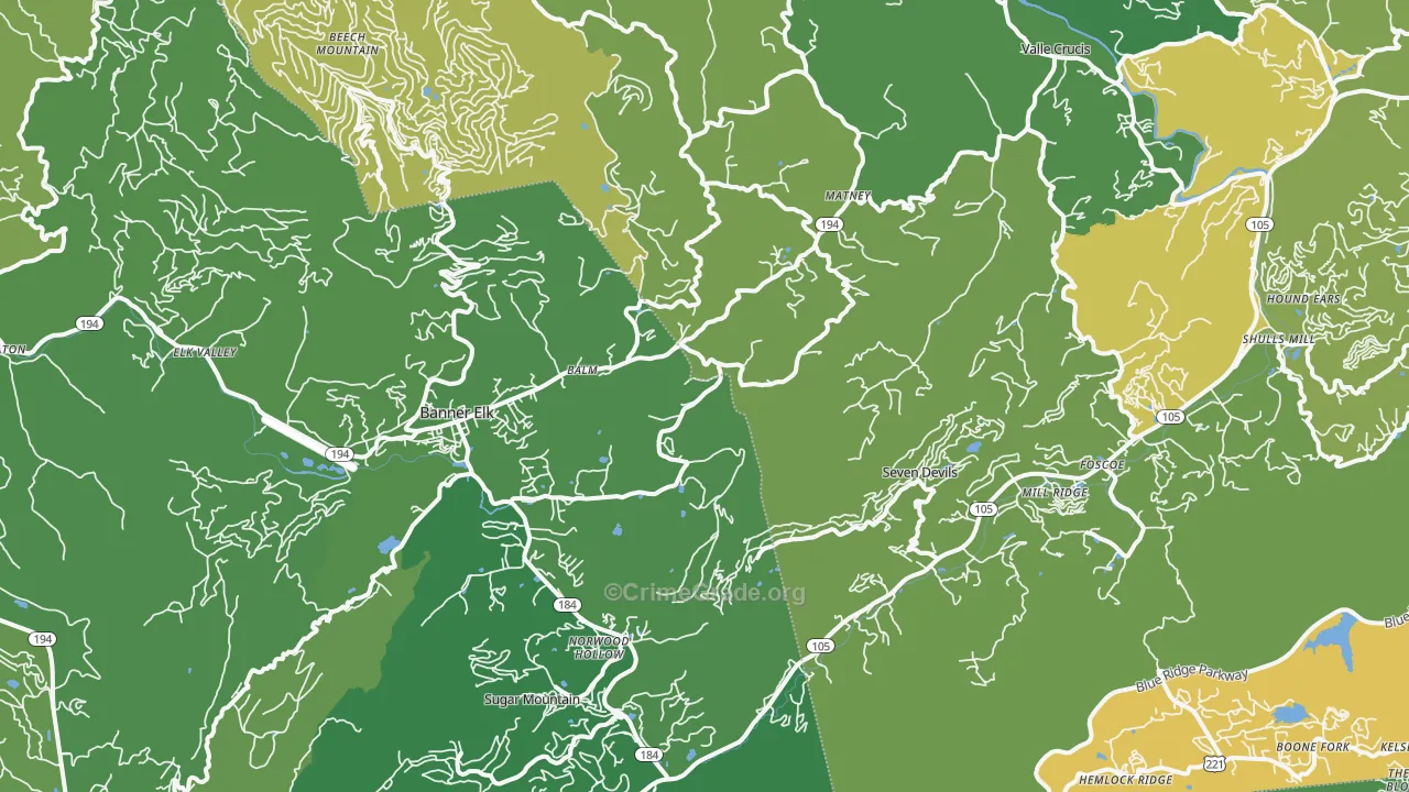 Banner Elk, NC Map of Vehicle Theft Rates