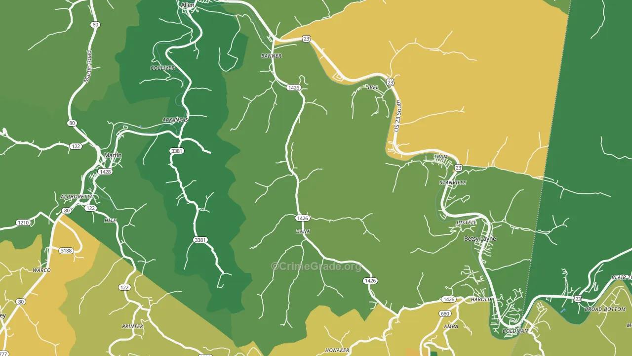 Banner, KY Map of Vehicle Theft Rates