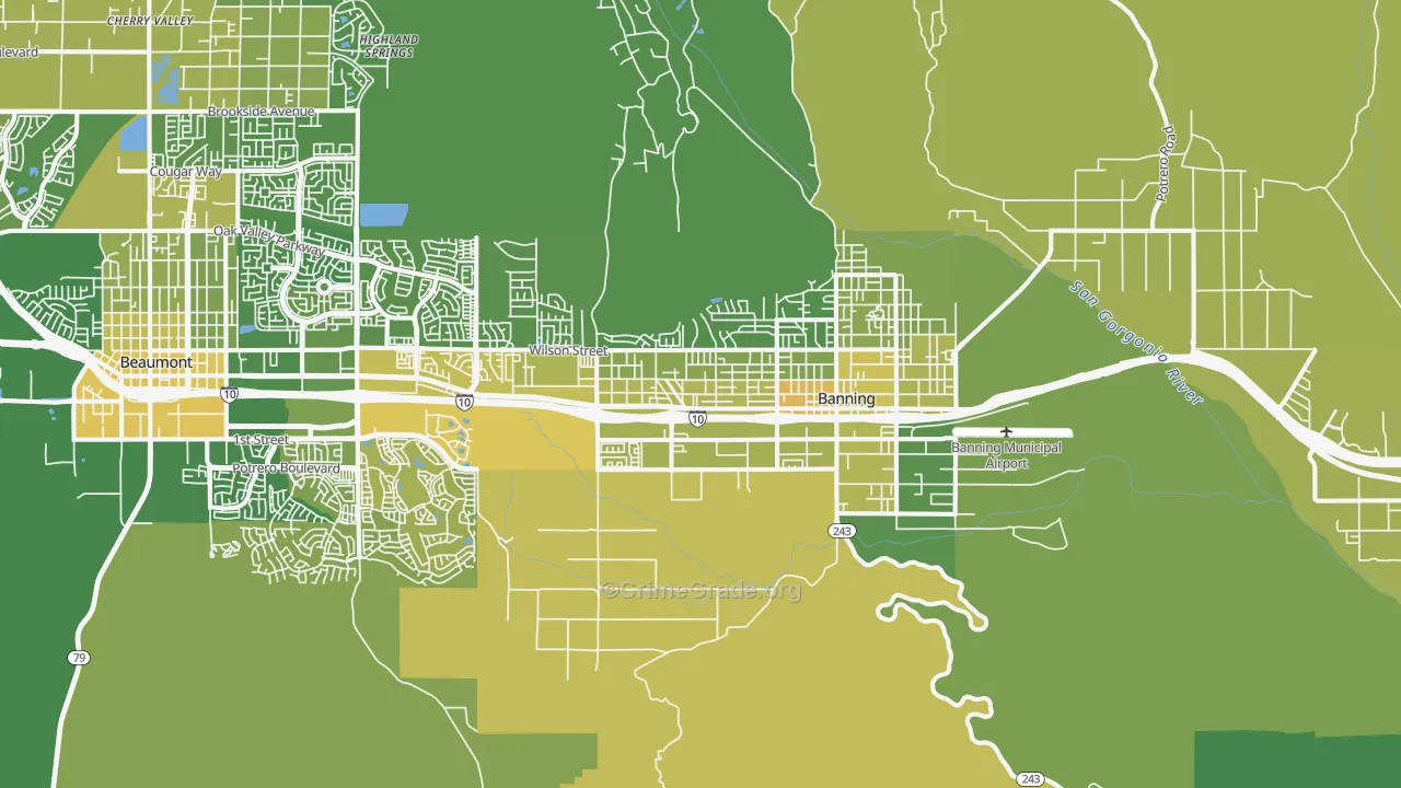 Banning, CA Map of Vehicle Theft Rates