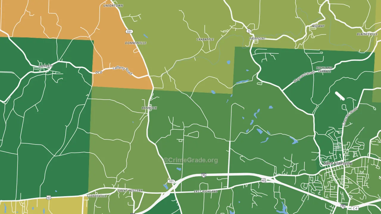 Bannock, OH Map of Vehicle Theft Rates