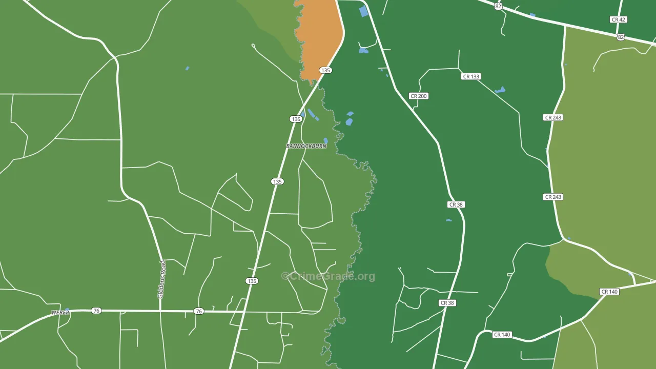 Bannockburn, GA Map of Vehicle Theft Rates