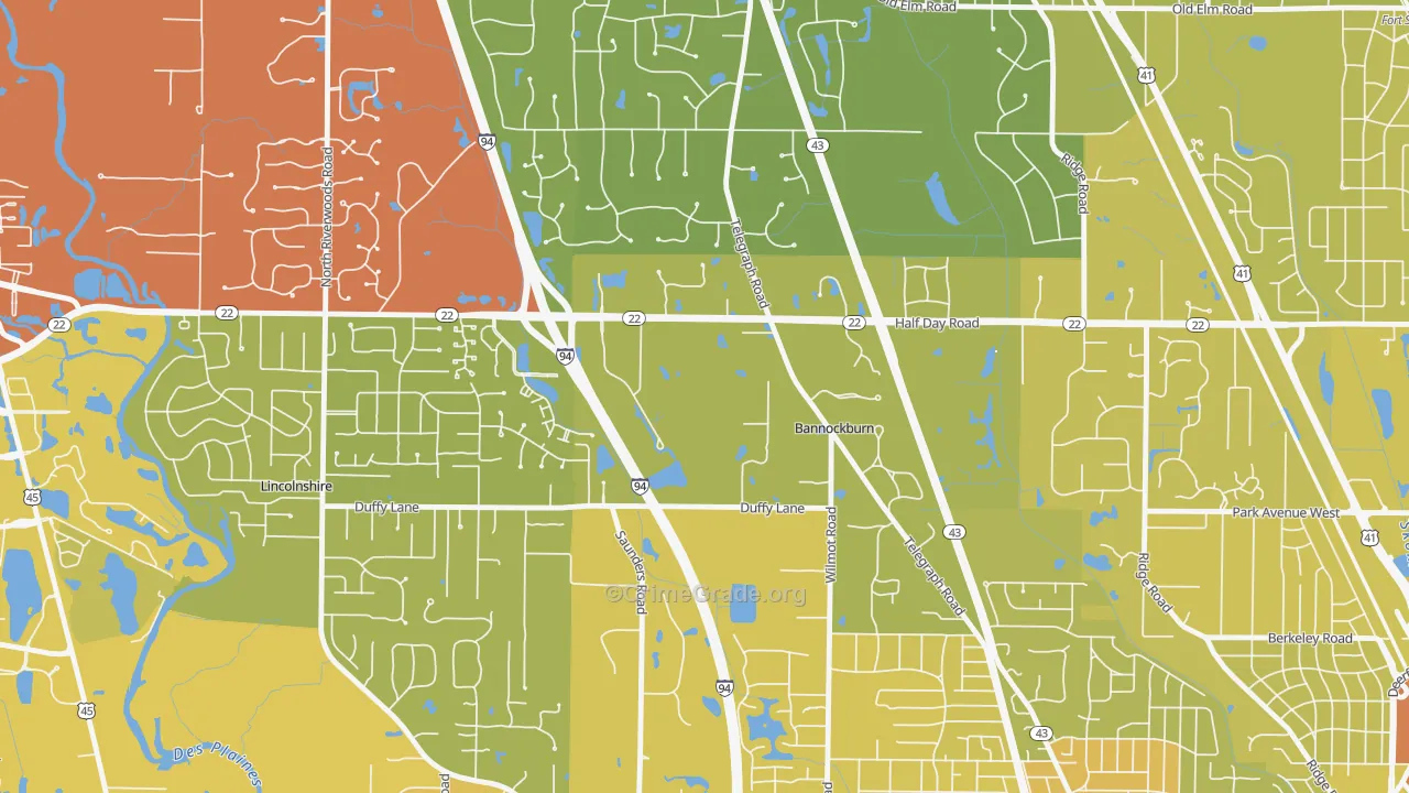 Bannockburn, IL Map of Vehicle Theft Rates