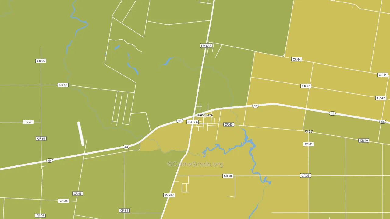Banquete, TX Map of Vehicle Theft Rates
