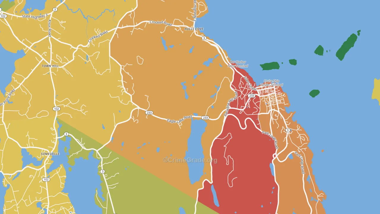 Bar Harbor, ME Map of Vehicle Theft Rates
