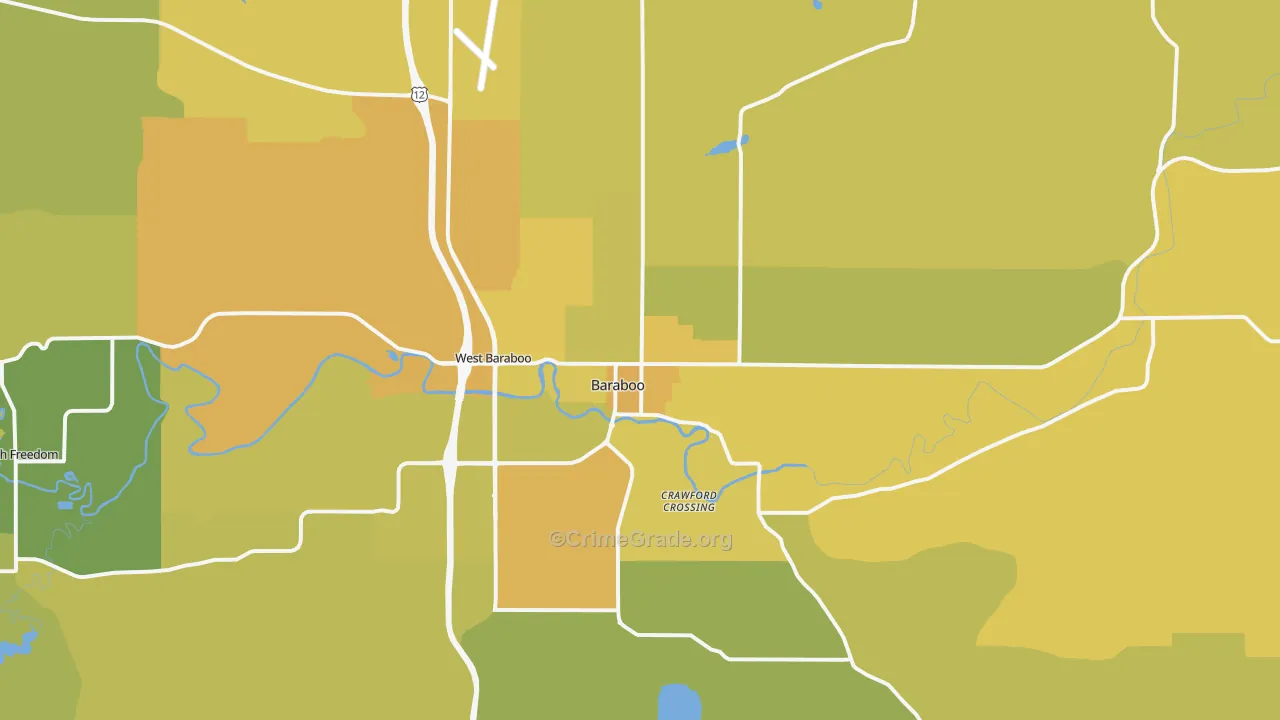 Baraboo, WI Map of Vehicle Theft Rates