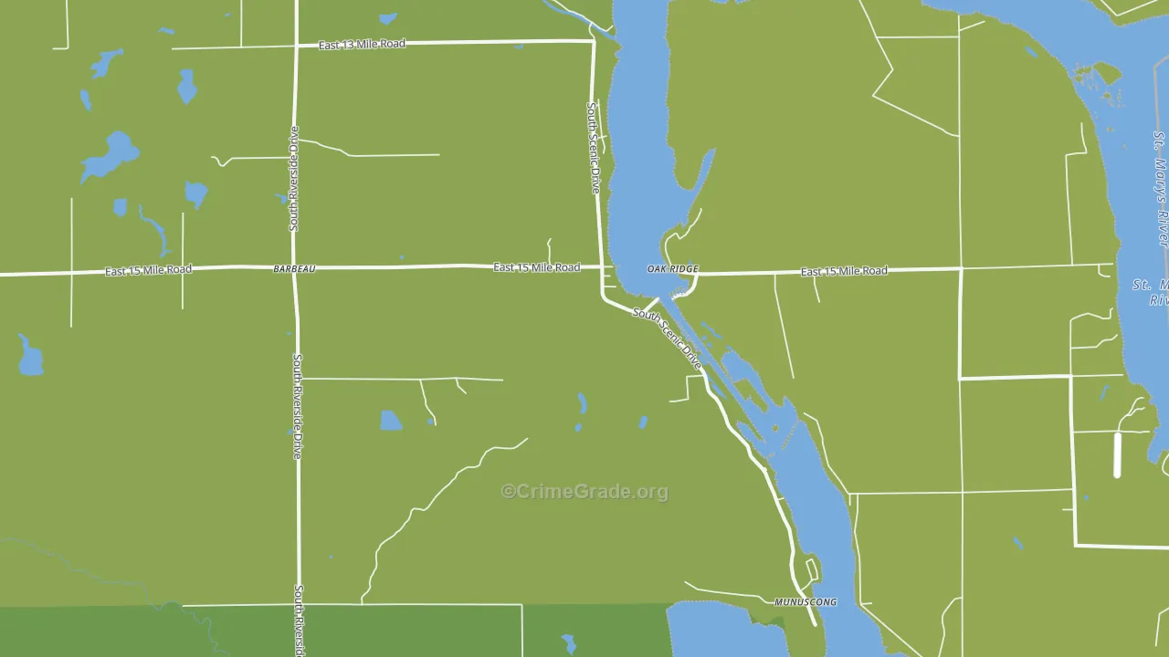 Barbeau, MI Map of Vehicle Theft Rates