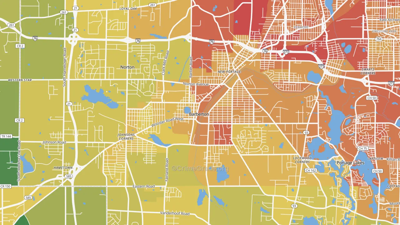 Barberton, OH Map of Vehicle Theft Rates