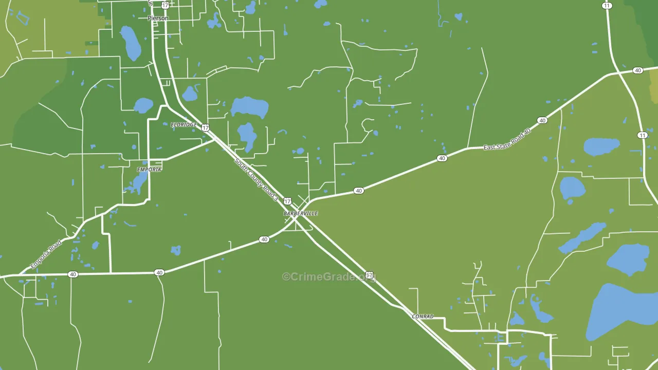 Barberville, FL Map of Vehicle Theft Rates