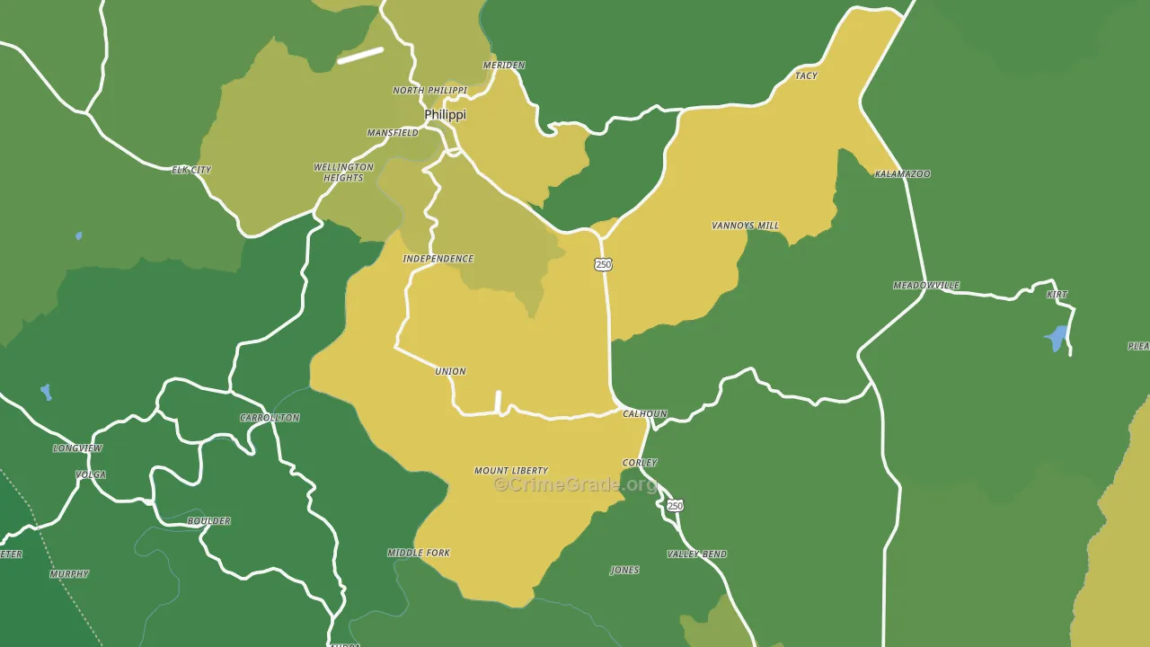 Barbour County, WV Map of Vehicle Theft Rates