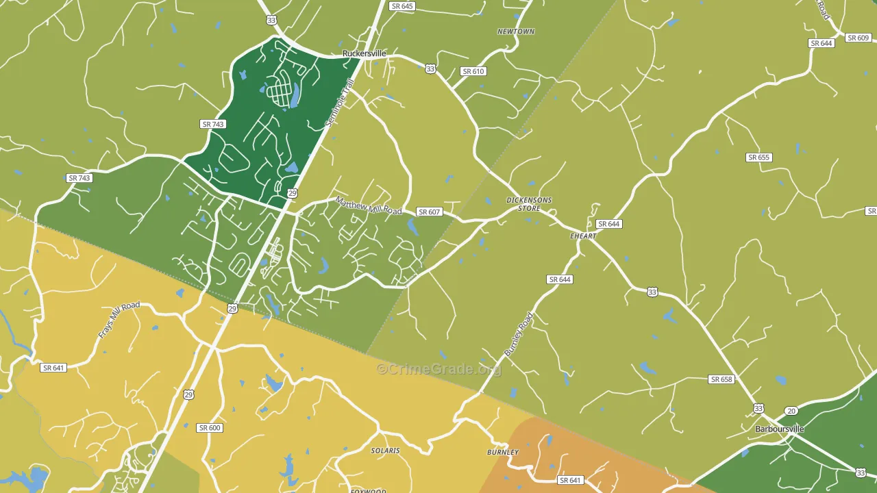Barboursville, VA Map of Vehicle Theft Rates
