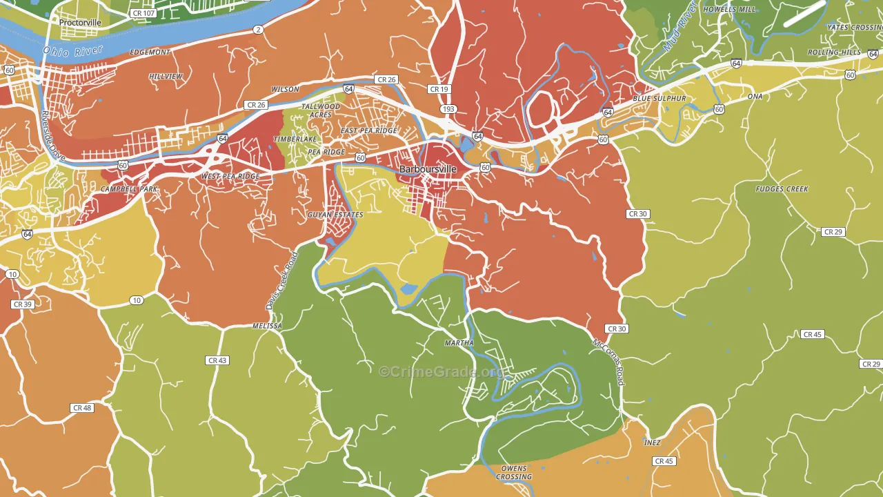 Barboursville, WV Map of Vehicle Theft Rates