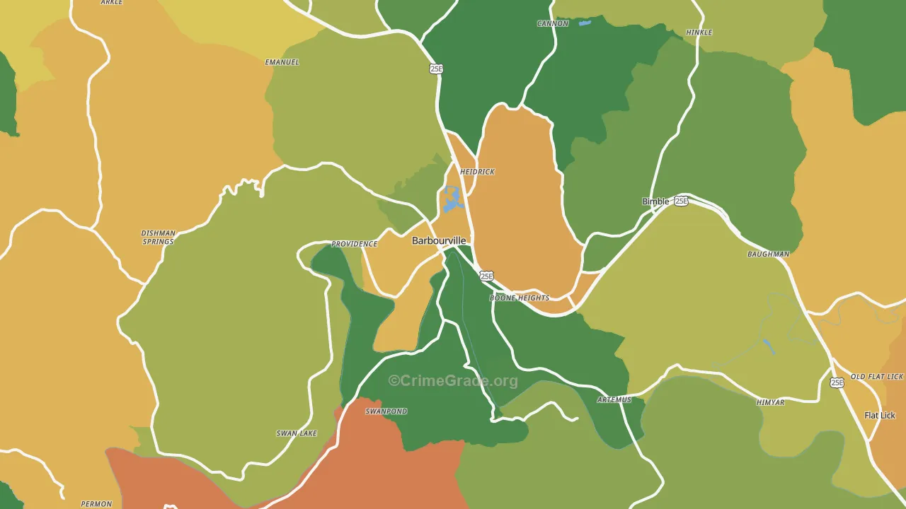 Barbourville, KY Map of Vehicle Theft Rates