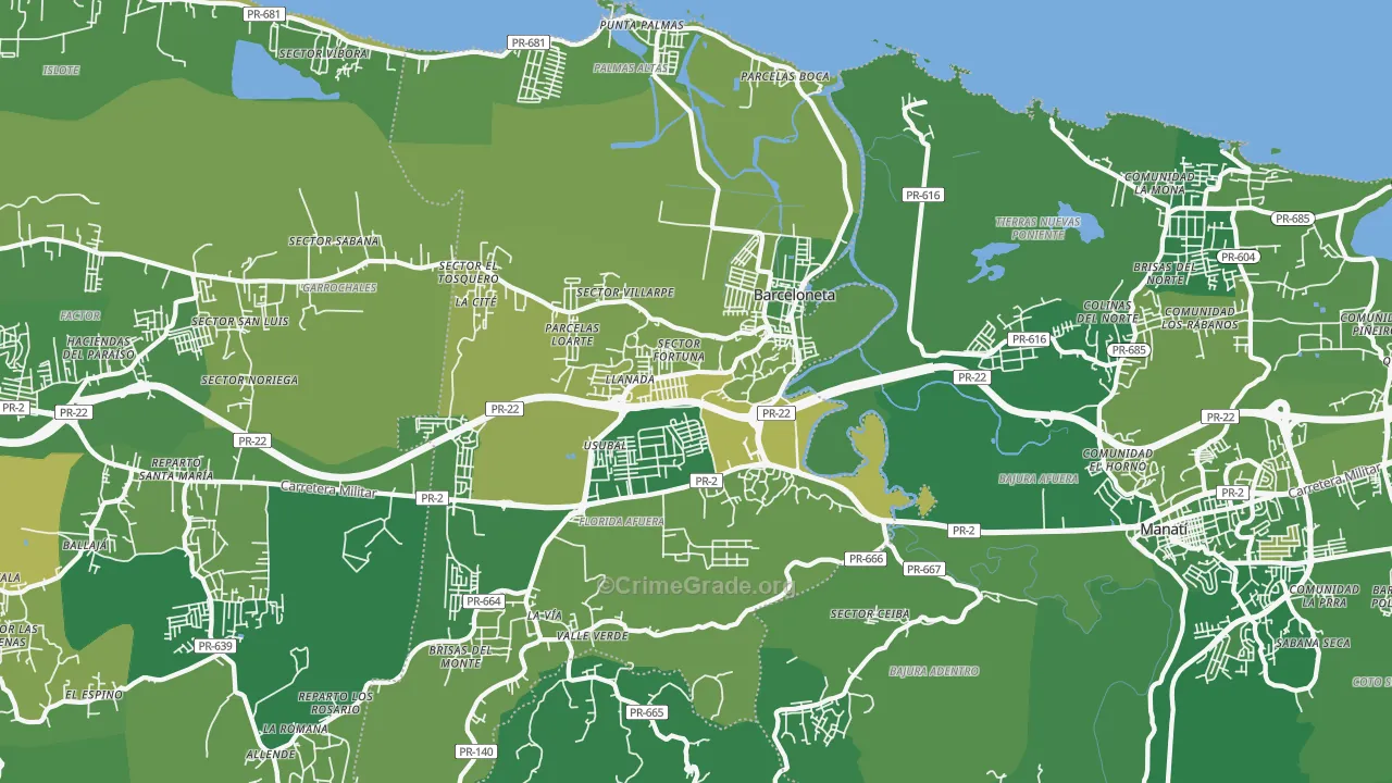 Barceloneta, PR Map of Vehicle Theft Rates