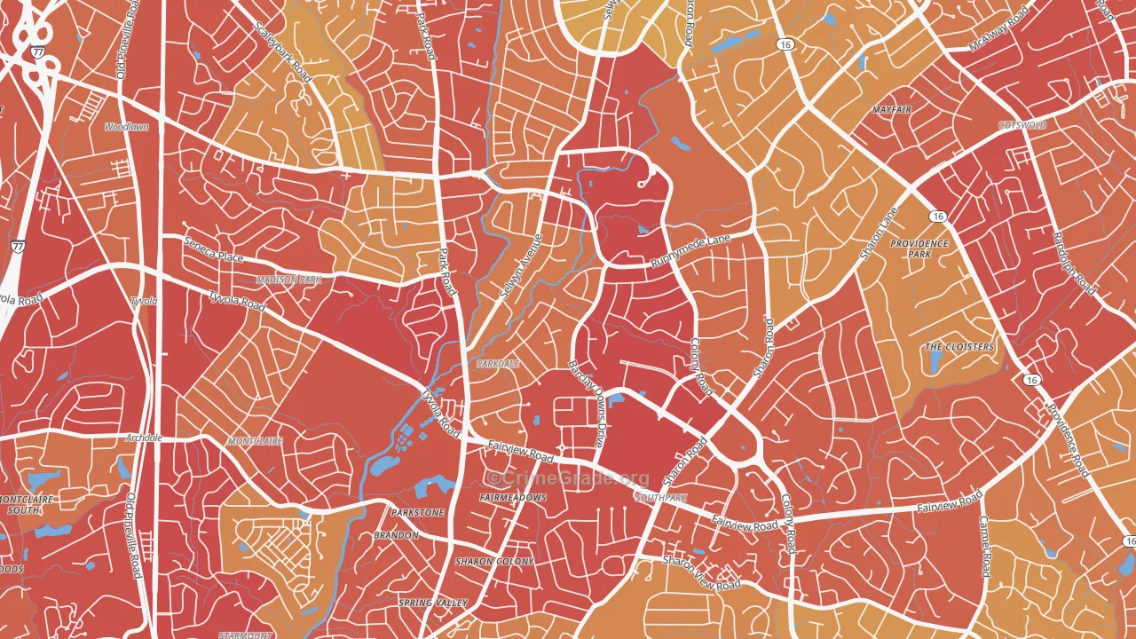 Barclay Downs, Charlotte, NC Map of Vehicle Theft Rates