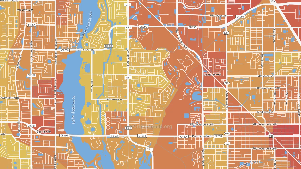 Bardmoor, FL Map of Vehicle Theft Rates