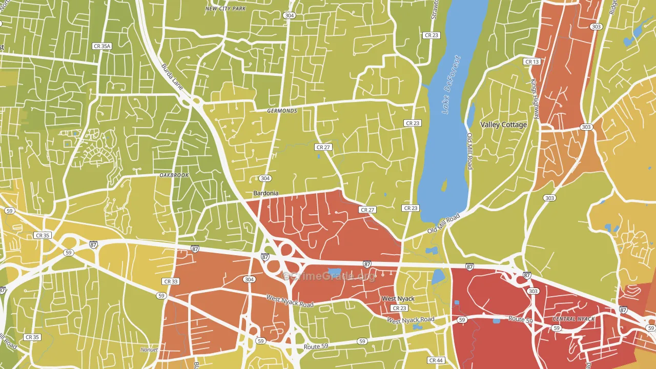Bardonia, West Nyack, NY Map of Vehicle Theft Rates